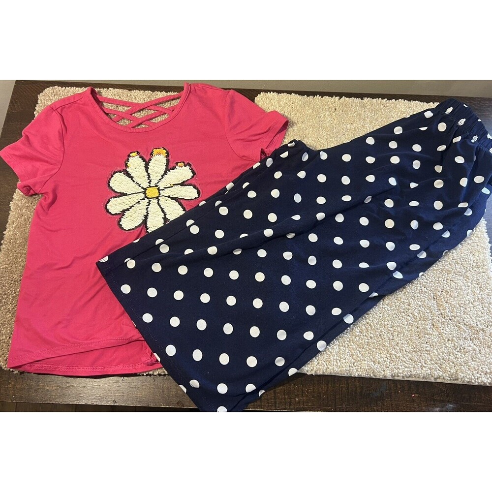 Extremely Me Girls Size 8 Outfit With Blue Flare Pants And Pink Flower Shirt